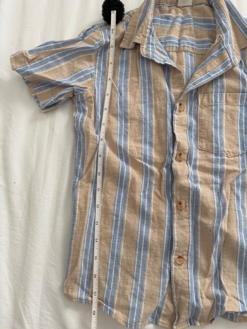 Hem Striped Short-Sleeve Button-Down Shirt - Blue & Tan boys size 6 - Picture 9 of 10